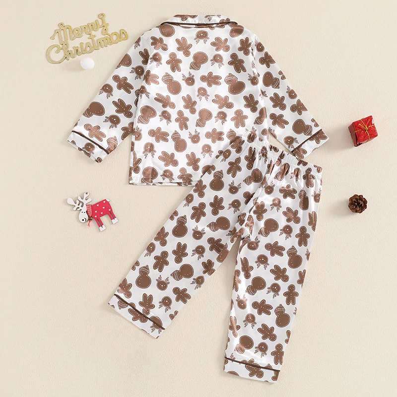 Pudcoco Toddler 2Pcs Christmas Pajamas Long Sleeve Gingerbread Man Print Shirt and Pants Set Baby Loungewear 1-7Years