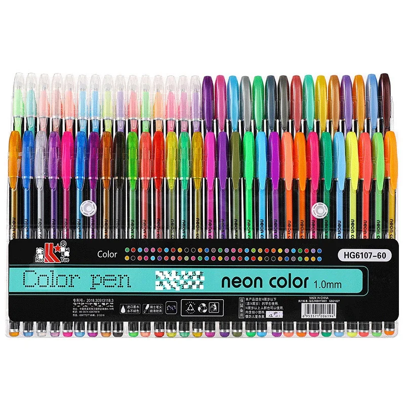 60pcs Glitter Art Highlighter Pens, Journal Colored Gel Pens, Fade‑Resistant Markers (Metallic + Neon + Glitter + Watercolor)