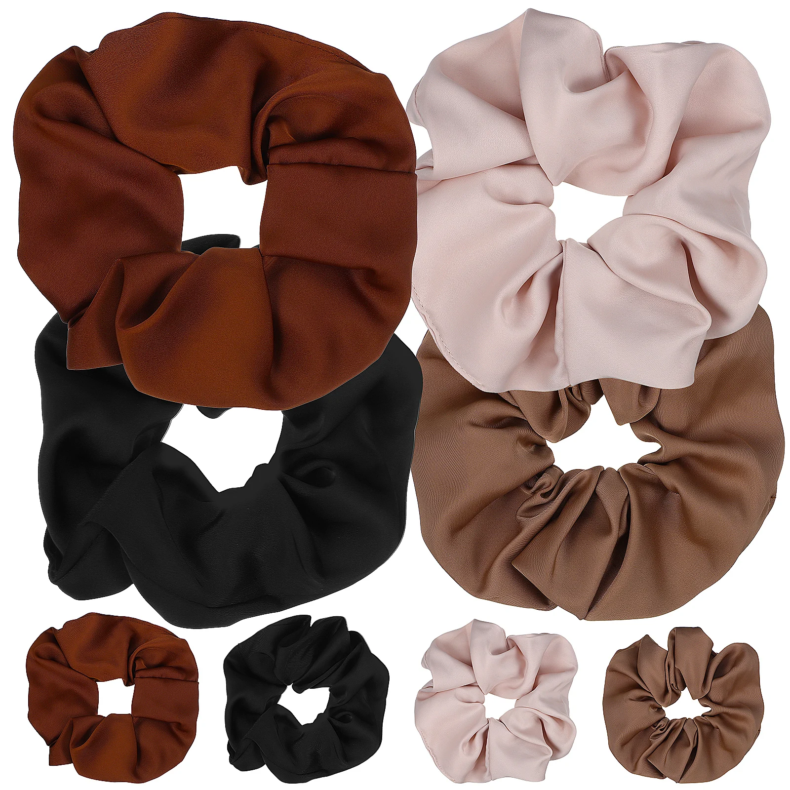 

8pcs Big Hair Scrunchies Women Elastic Cloth Ponytail Holder Ring Rope Black Brown Beige Cream Soft Comfortable Daily
