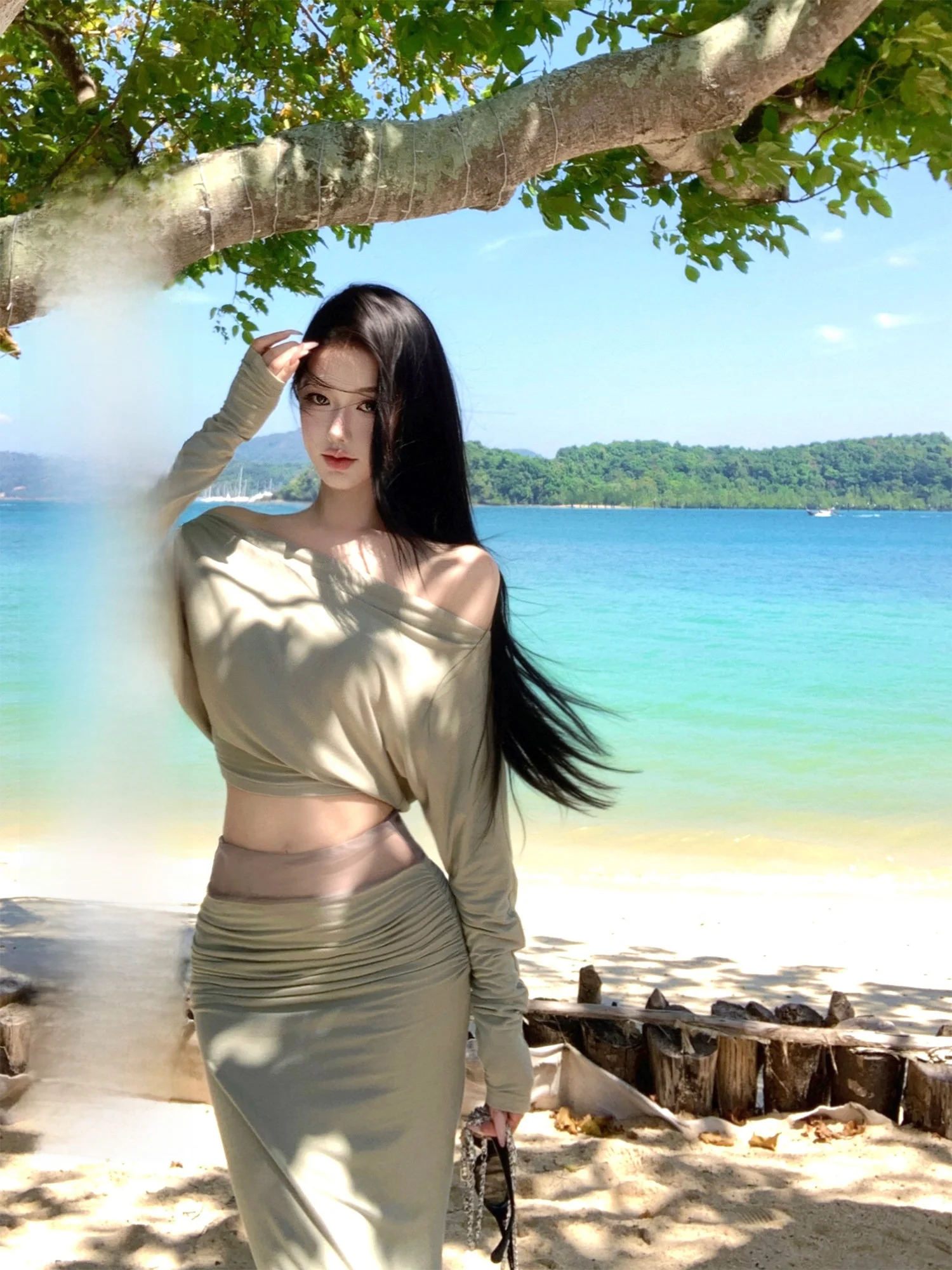 

tle Coast JAYKY YANG Women's Knitted Me Splice Slim Fit Top Skirt Set ort Length Long Sve Spring Season Faion