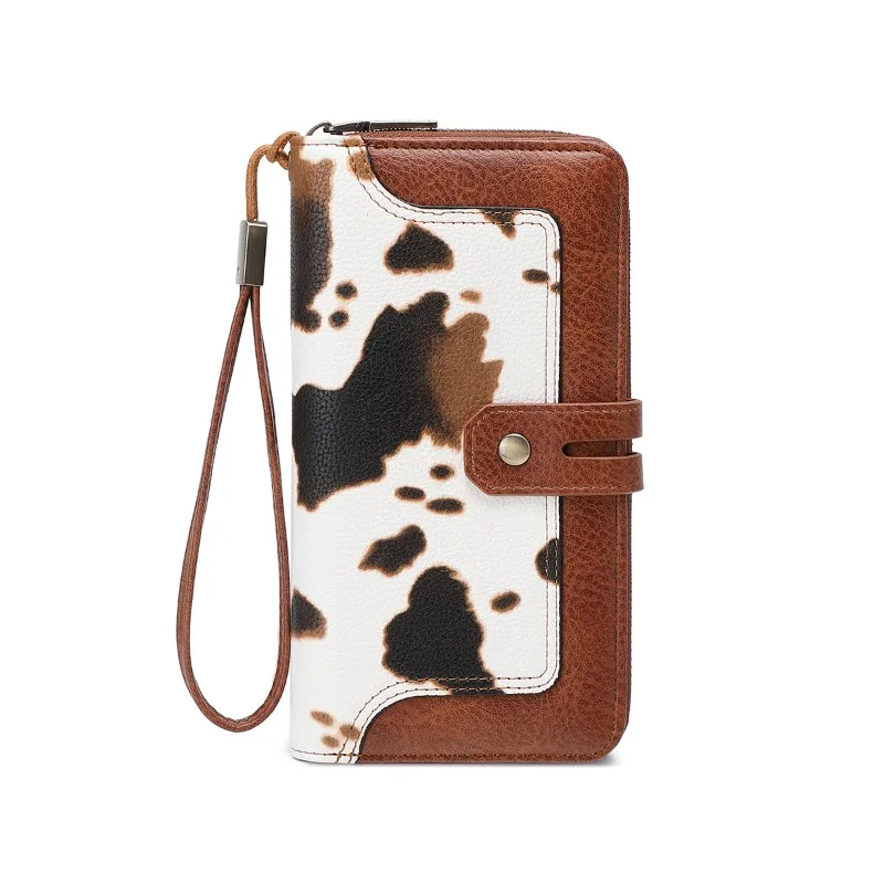 

Женский кошелек RFID с принтом контрастного цвета, новые кожаные многофункциональные длинные кошельки в стиле ретро