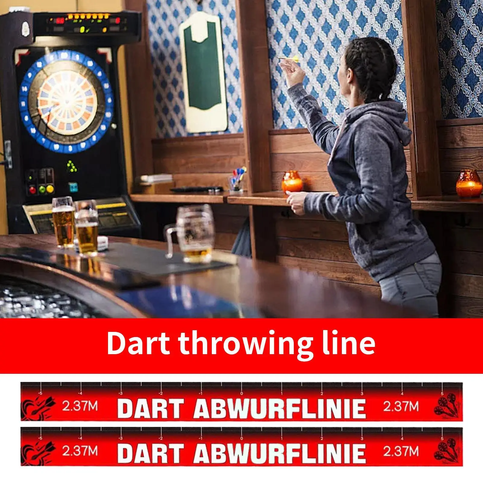 

2pcs Dart Throw Line Dart Throw Toe Line Marker Floor Sticker Repositionable Tape Game Accessories for Bar Garage Recreation