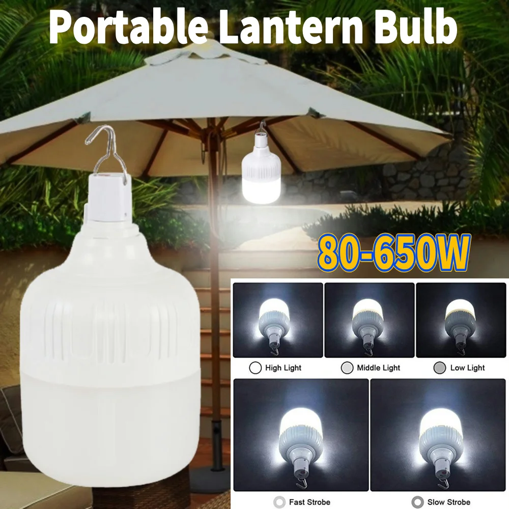 

Portable Lantern Bulb Camping Light USB Rechargeable LED Emergency Lamp with Hook Garden Decor Lamp for BBQ Tents Battery Bulb