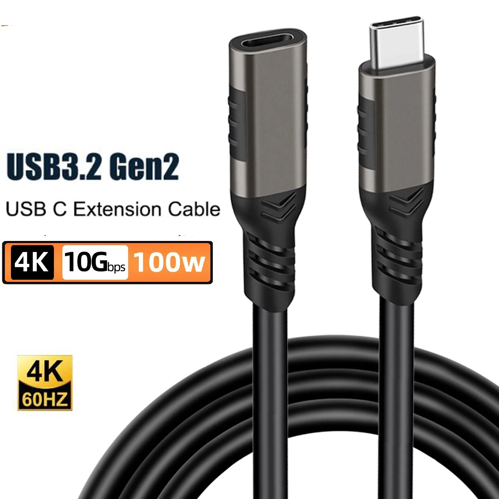 USB C 3.2 Extension Cable 100W PD 5A Type C Extension Cable 4K@60Hz 10Gbps Male to Female For Xiaomi Huawei Switch 0.5M 1M 2M 3M