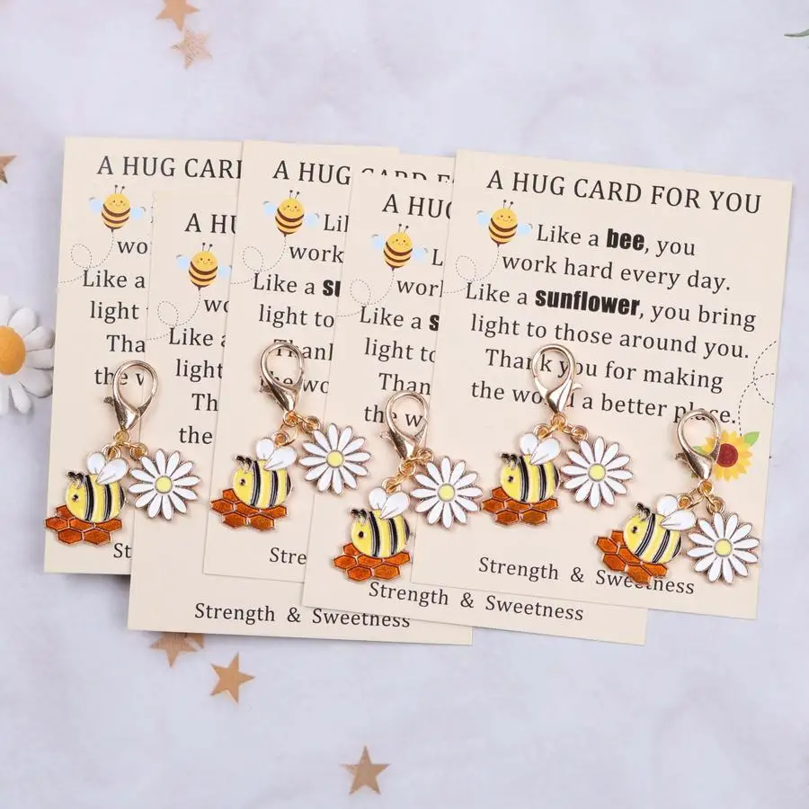 1/5/10/20/50/100pcs s, s, s Hardworking Sunflower-Seeking Bee and Little Daisy Design Keychain Set, Thank You Themed Pocket Hug