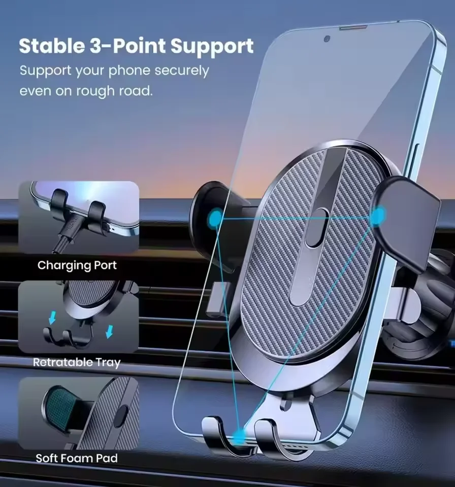 New Universal Gravity Auto Lock Car Air Vent Phone Mount Secure Clip Cell Phone Holder Stand for iPhone Samsung All Smartphones