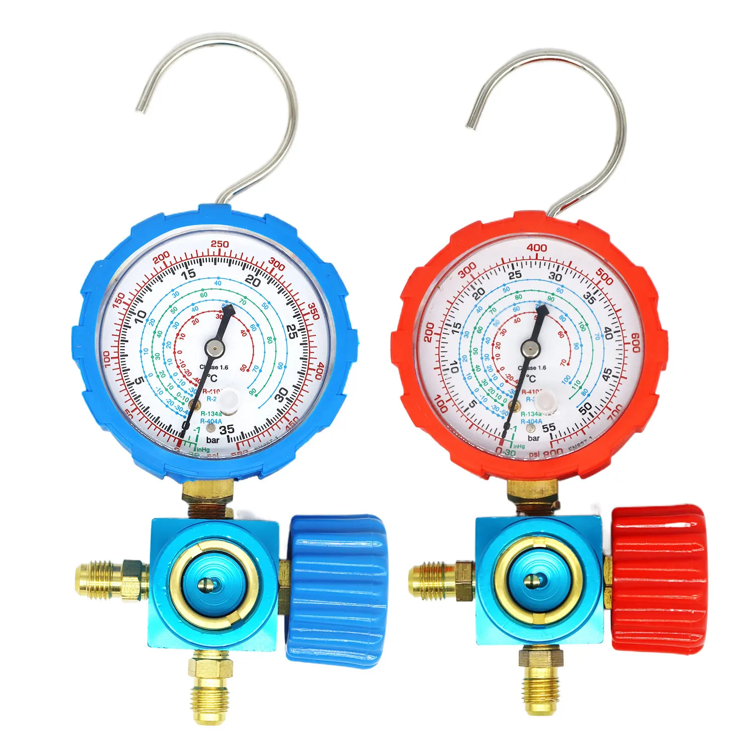 Air Condition Gauge Set For R410A R22 R134a R404A Refrigerants Manifold Gauge Manometer Valve 800psi/500psi with Visual Mirror