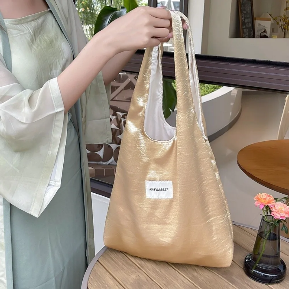

Large Capacity Satin Silk Tote Bag Luxury Foldable Simple Shoulder Bag Solid Color Lightweight Underarm Shopping Bag Gift