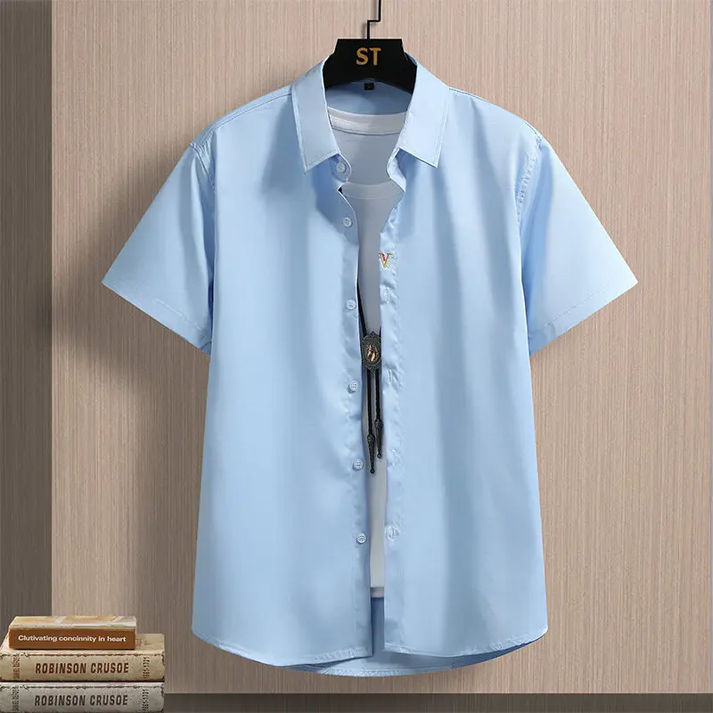 

2025 Spring/Summer Men's High Quality Non Ironing Solid Color Shirt Casual Fashion Summer Top Breathable Lightweight Street Soci