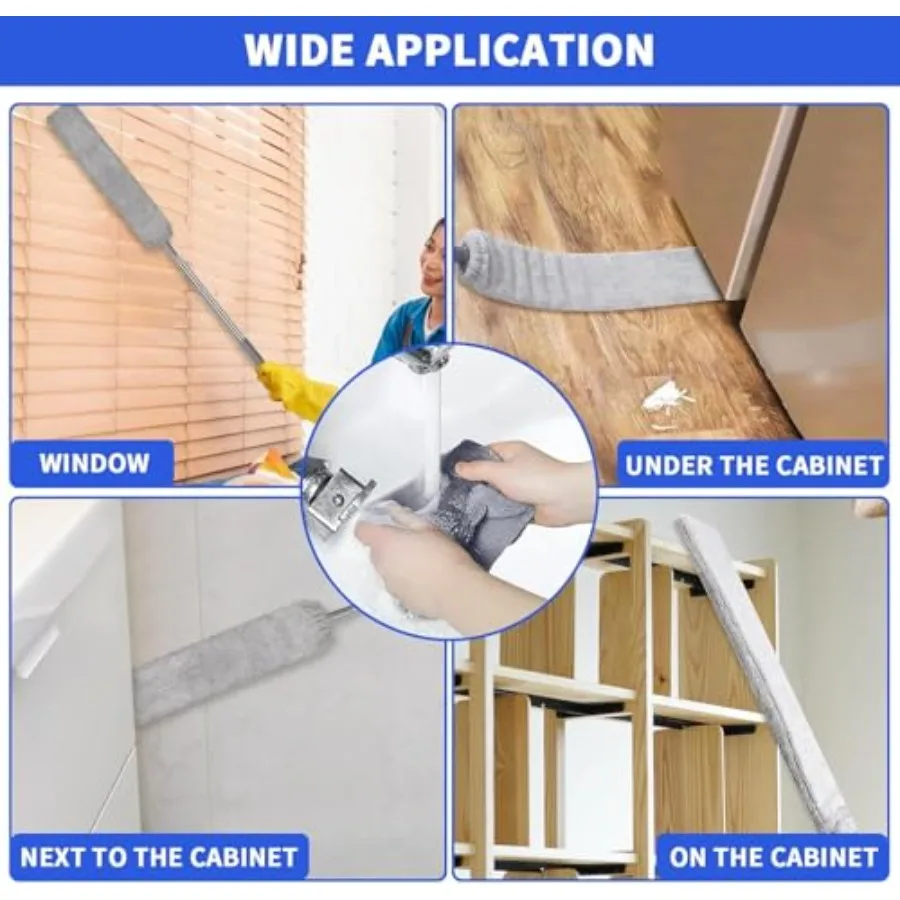 Retractable Gap Dust Cleaner, Extendable Gap Duster with 4 Microfiber Dusting Cloths Long, Under Appliances Cleaning Tools with