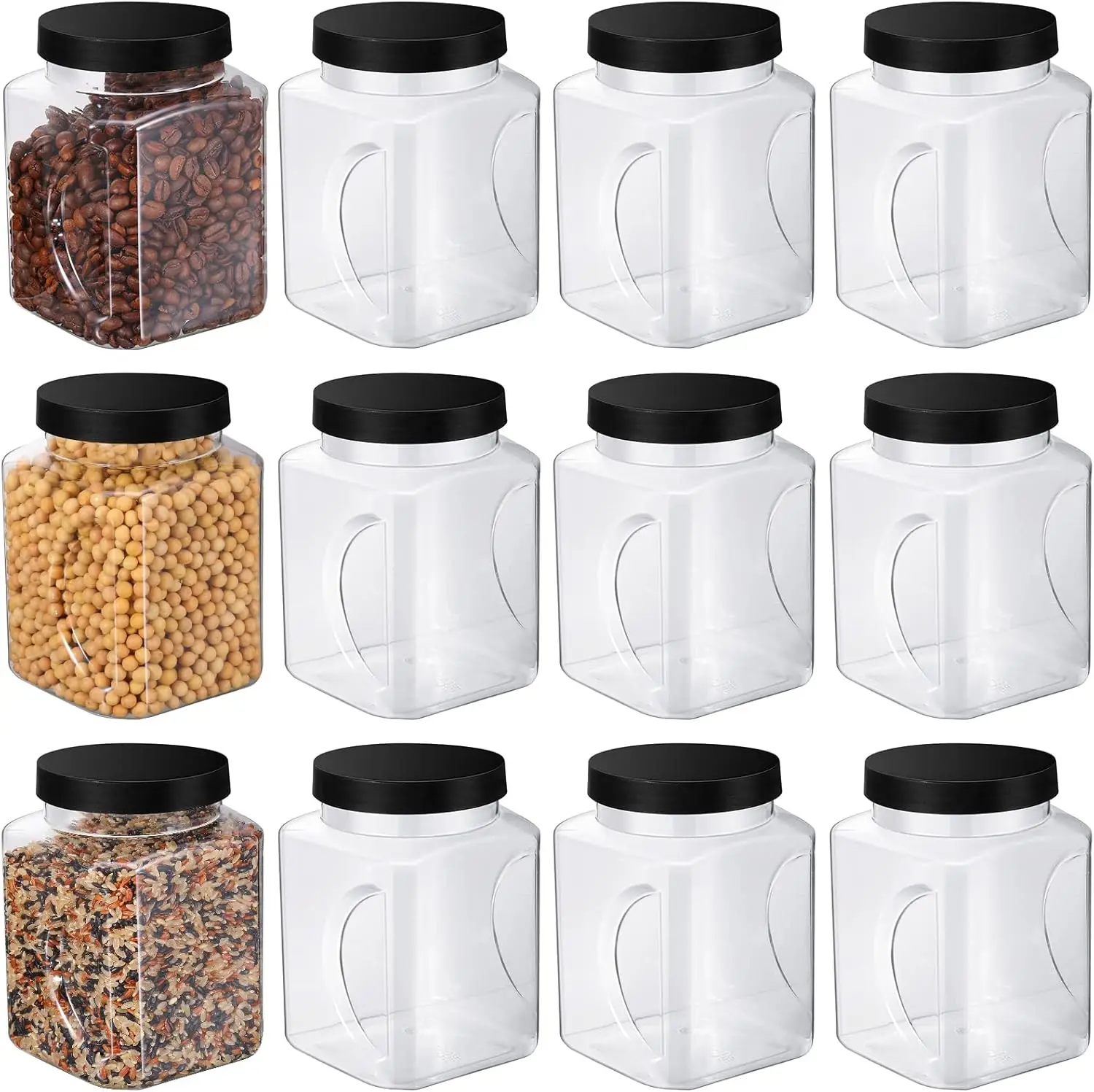 12 Pieces 1/4 Gallon/ 32 Oz Plastic Grip Jar Bulk with Lid Clear  Containers Grip Jars Empty Wide Mouth Containers Household Dri