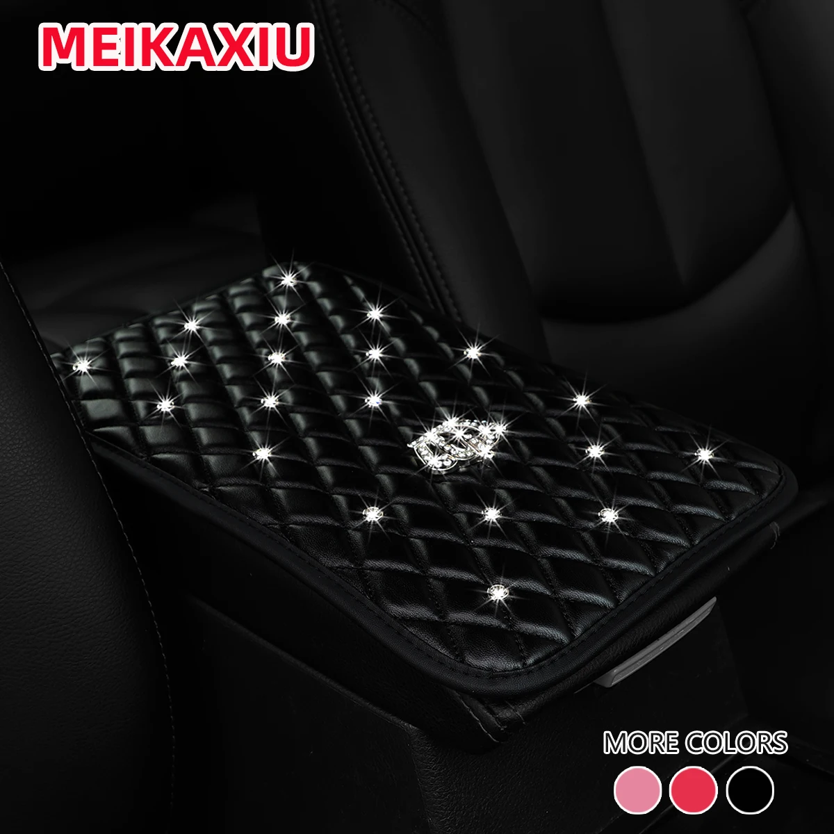 Blingbling Shiny Diamond Inlay PU Künstliches Schaffell Auto Armlehne Pad Krone Stil Neues Modell Innenzubehör – Detail 4