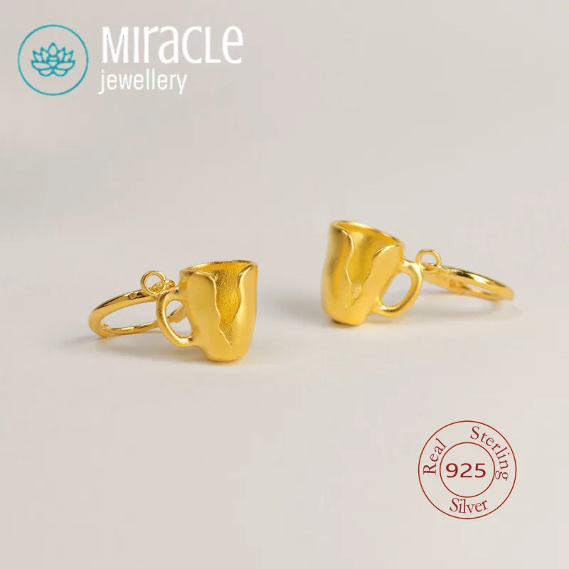Miracle Sterling Silver 925 Original Self-Deprecating Three Cups Niche Design Quirky Fun Compulsive Break-Resistant Earrings