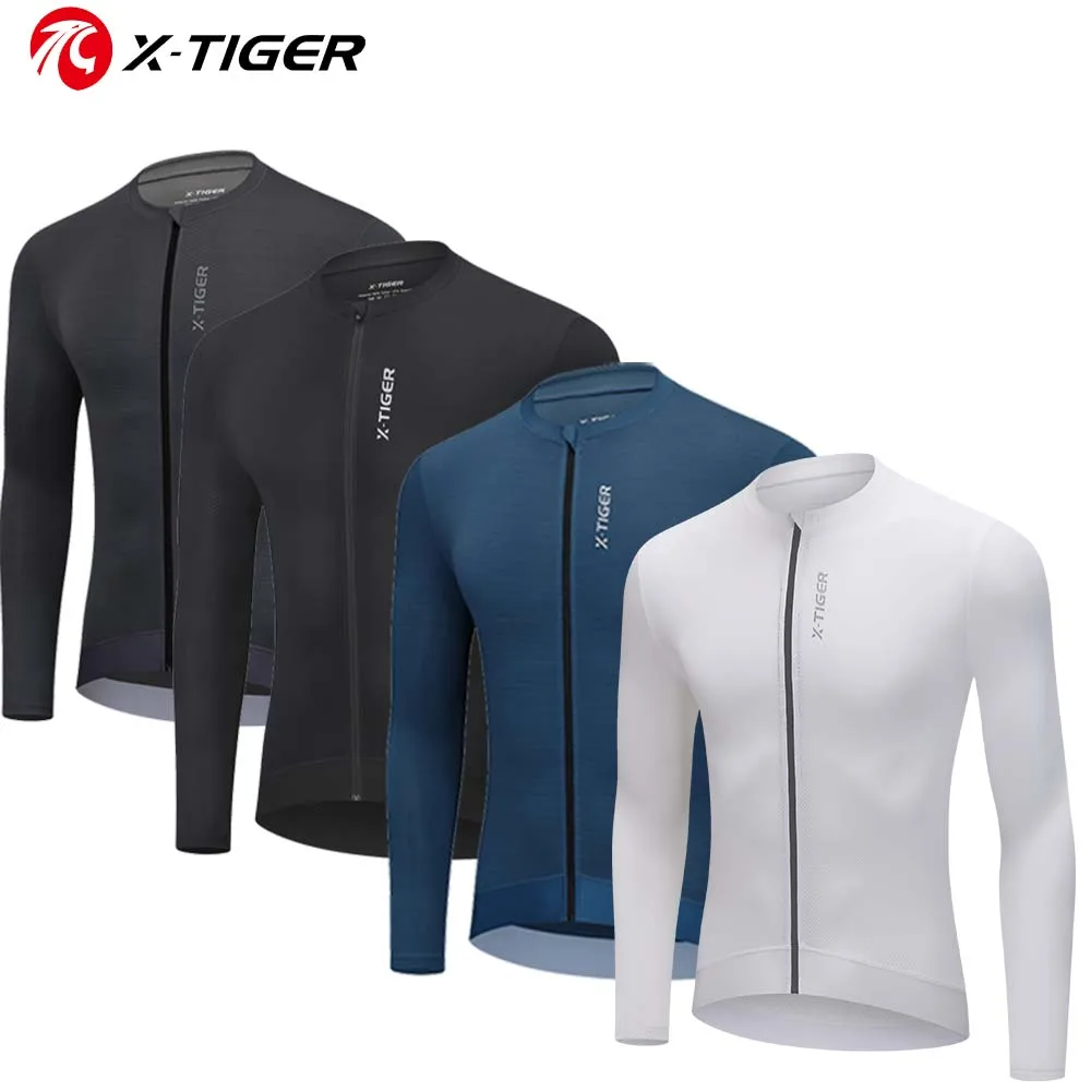 X-TIGER Cycling Jersey Long Sleeve Autumn Pro Aero Slim Fit Long Sleeves Cycling Jersey Men Women Breathable Man Cycling Maillot