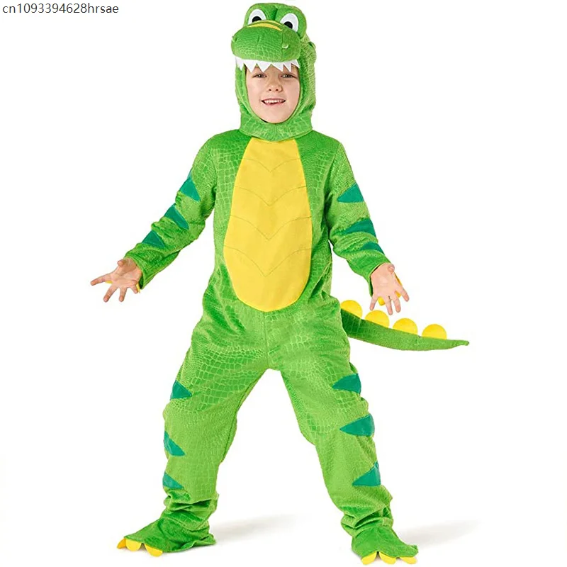 

2025 New Arrival Unisex Boys Green T-Rex Dinosaur Halloween Dress Up Jumpsuit With Hood Kid's Gigantosaurus Giganto Costume