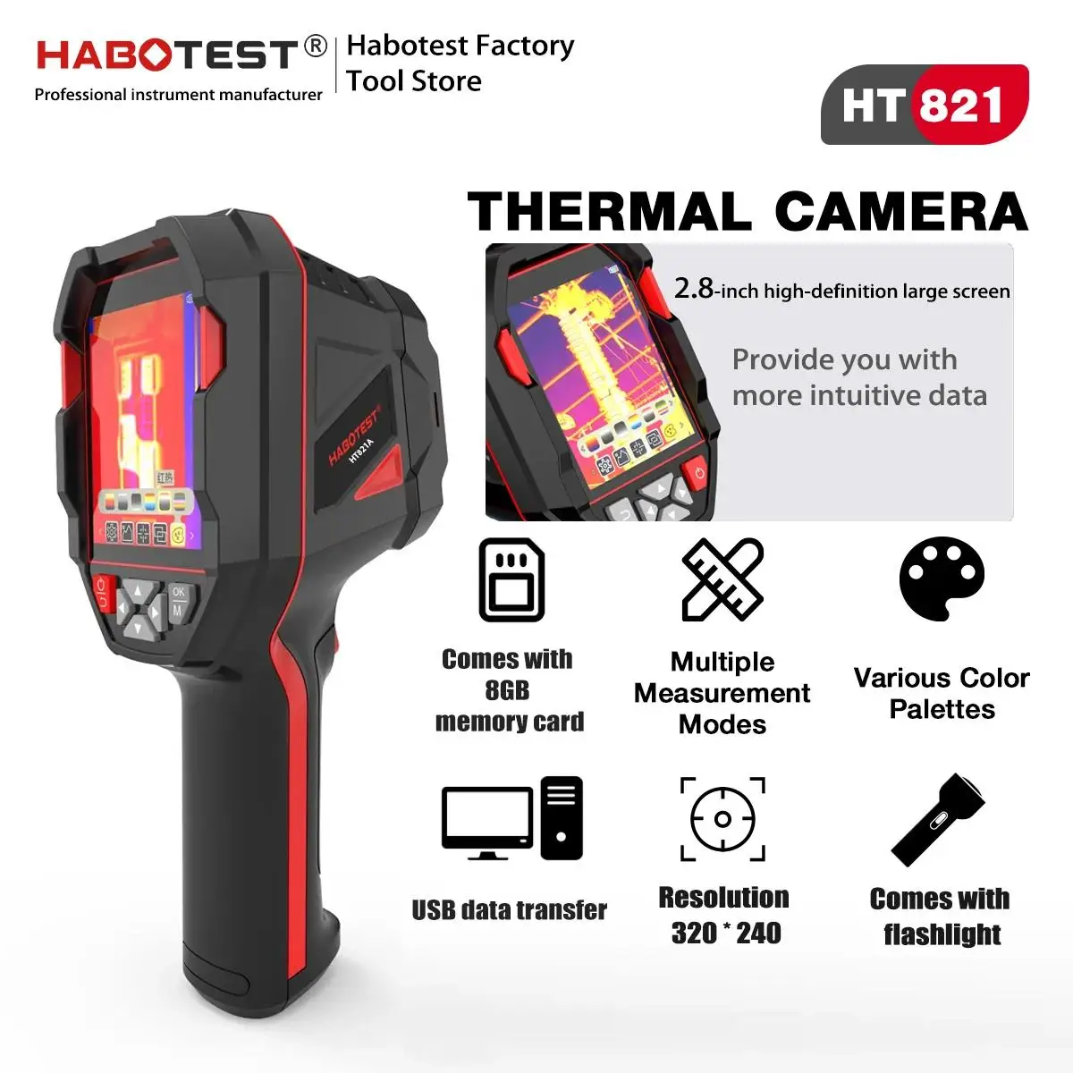 HABOTEST HT821A サーマルカメラ 96 × 96 ピクセル建設 HT821AS サーマルイメージャ PCB 回路床暖房管テスト