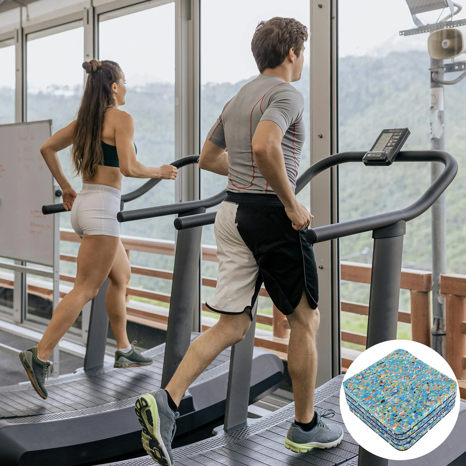 

4 Pcs Treadmill Shock Absorbing Rubber Floor Pads for Gym Home Anti Soundproof EPDM Exercise for Treadmills