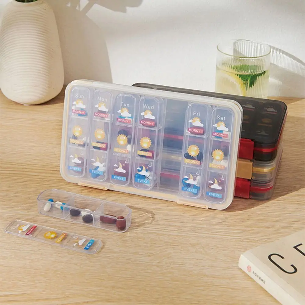 

21 Grid 7-Day Pill Organizer Sliding Cover Design Sealed Weekly Pill Case Large Capacity Detachable Medicine Storage Box
