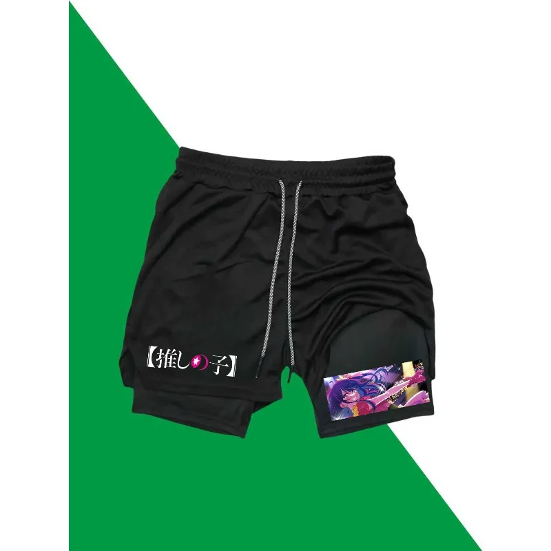 Ai Hoshino 2in1 تشغيل السراويل الرجال الصالة الرياضية اللياقة البدنية التدريب سريعة الجافة سراويل قصيرة الذكور الرياضة في الهواء الطلق الركض المدمج في جيب برمودا #1