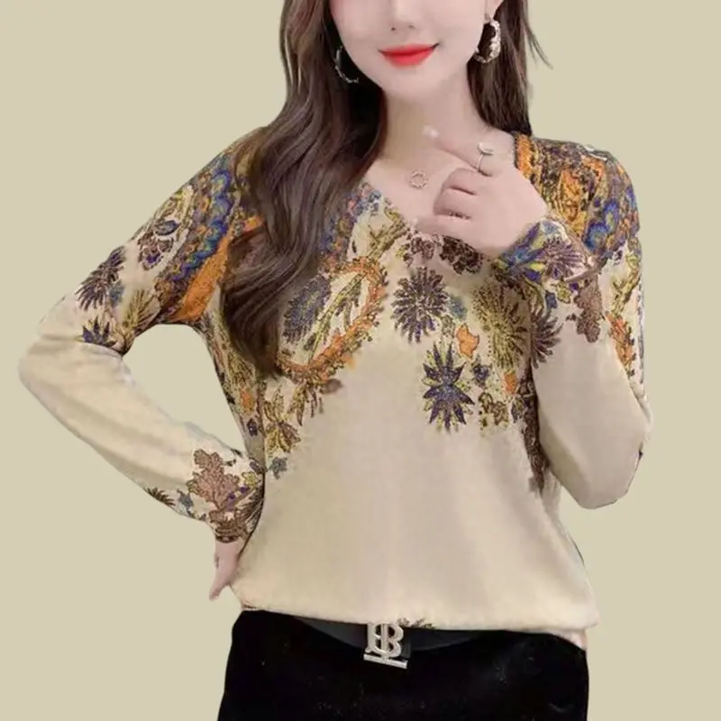 Spring Autumn Long Sleeve Elegant Fashion Printing Pullovers for Women Designer Shirts Women Vintage Women's Clothing T-Shirt