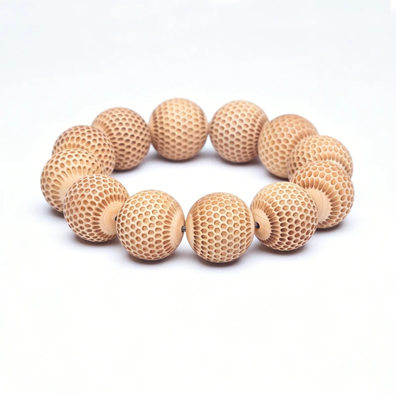 Collar de cuentas de sándalo natural - Cuentas de 12 mm, pulsera Mala de muñeca de sándalo tallado - Unisex