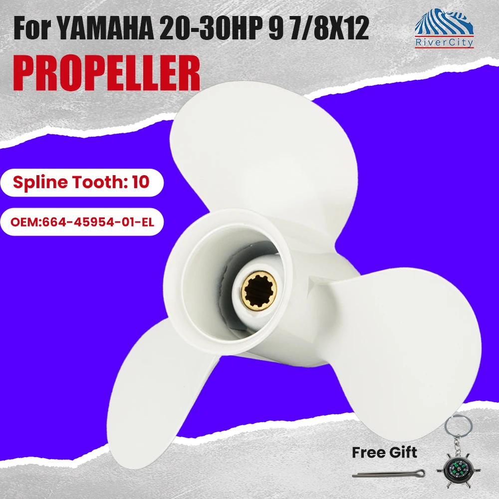 Outboard Propeller For Yamaha 20hp 25hp 30hp F25 9 7/8*12 Boat Aluminum Alloy 664-45954-01 Screw 3 Blade 10 Spline Marine Engine