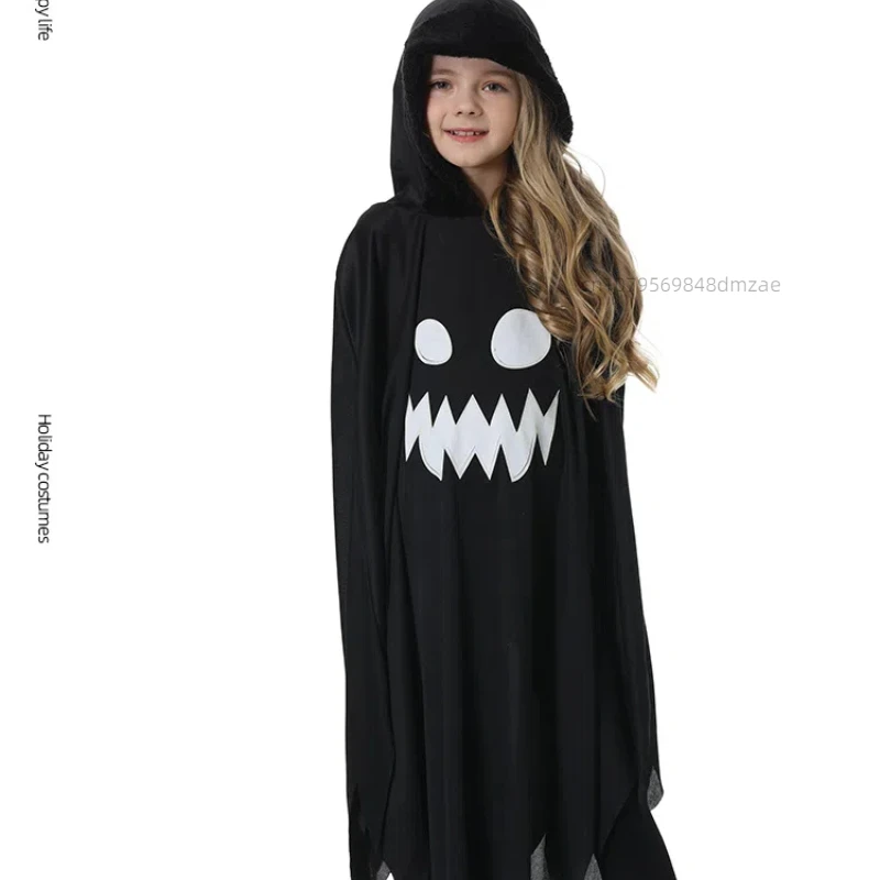 Costume d'Halloween Cosplay pour Enfants, Blanc, Noir, Fantôme Shoe, Visage Fantôme Brcorporelle, Everak, Châle, Costume de ix