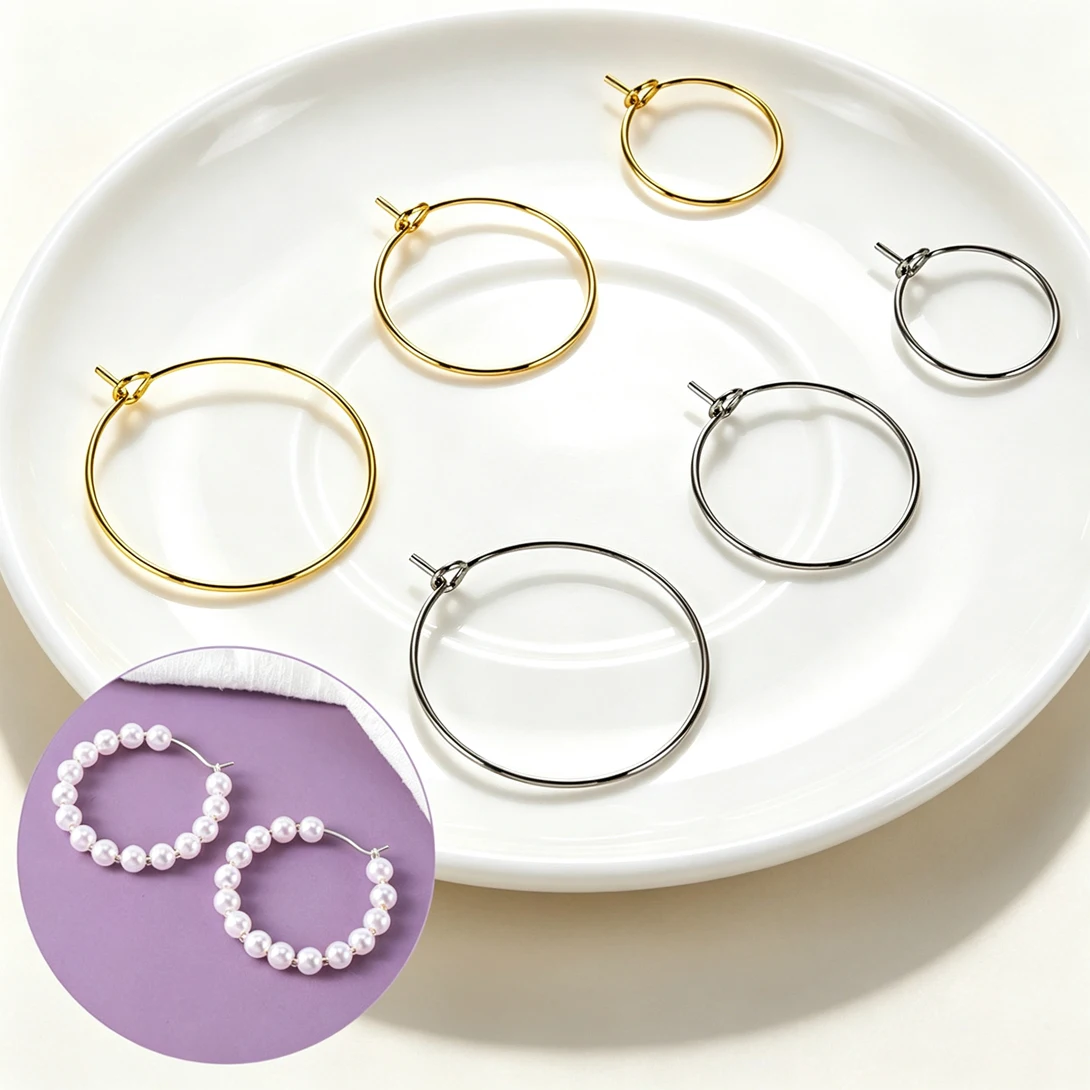 200/300Pcs Stainless Steel Beading Earring Hoops Hypoallergenic 9 Pin Open Clasp For DIY Dangle Earrings Jewelry Making Supplies