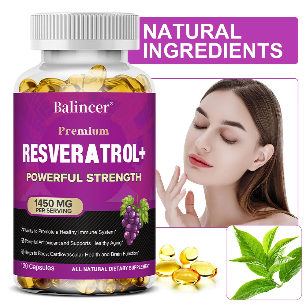 

Resveratrol Capsules - Vitamin C, Greeb Tea, Premium Antioxidant, Anti-Aging, Immune System, Brain & Joint Health Support