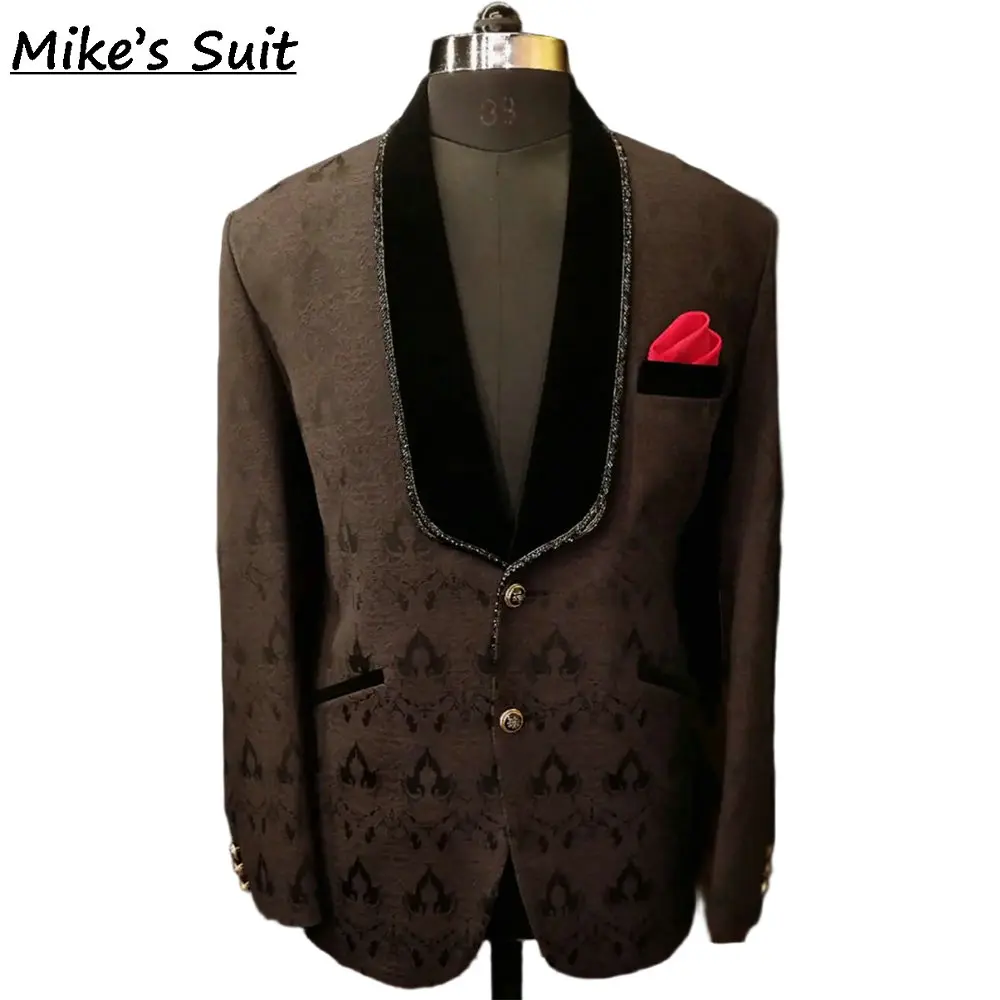 New Arrival Jacquard Suits Men For Wedding Jacket Pants 2 Piece Man Suit Groom Tuxedos Customized Male Fashion Party Outfits