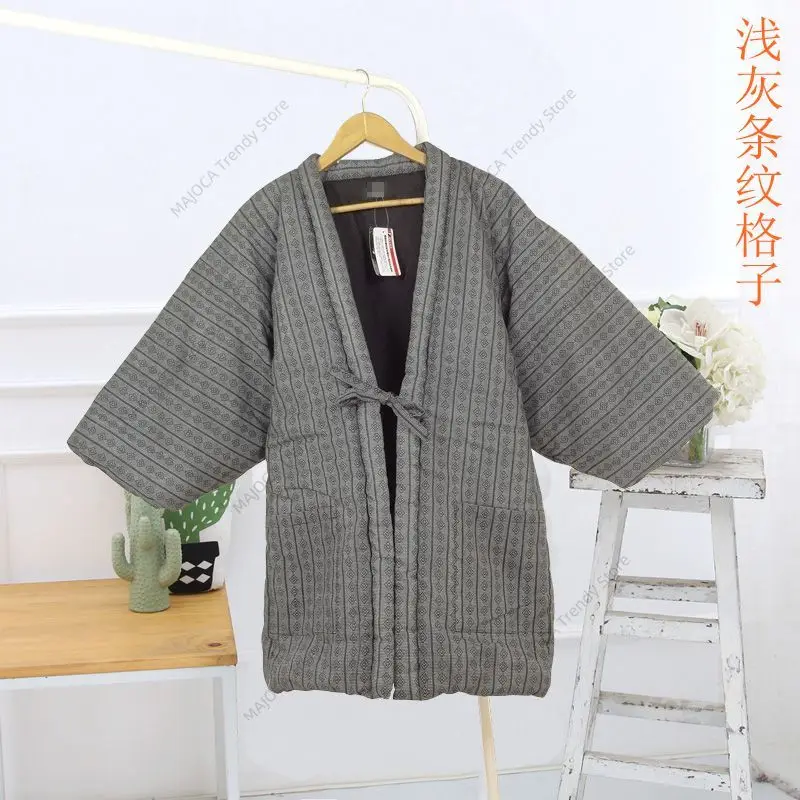 Japanese Hanten Jacket Men Winter Thick Padded Warm Kimono Cardigan Homewear Japan Style Traditional Clothes Haori Homme Tops