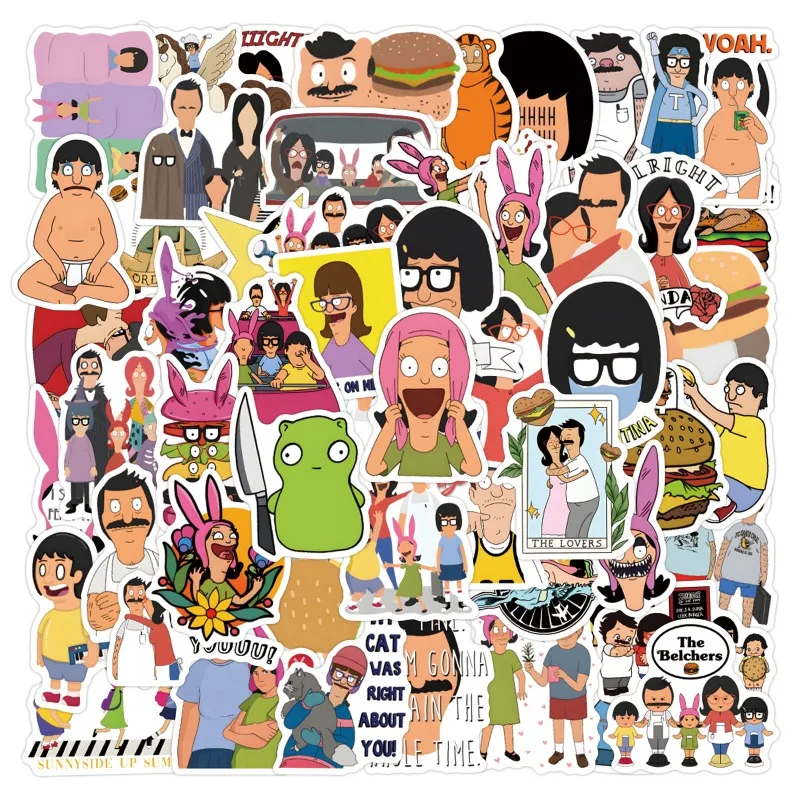 55pcs Cartoon Bobs Burgers Graffiti Sticker Suitcase Water Cup Stationery Mobile Phone Laptop Refrigerator Decoration Sticker