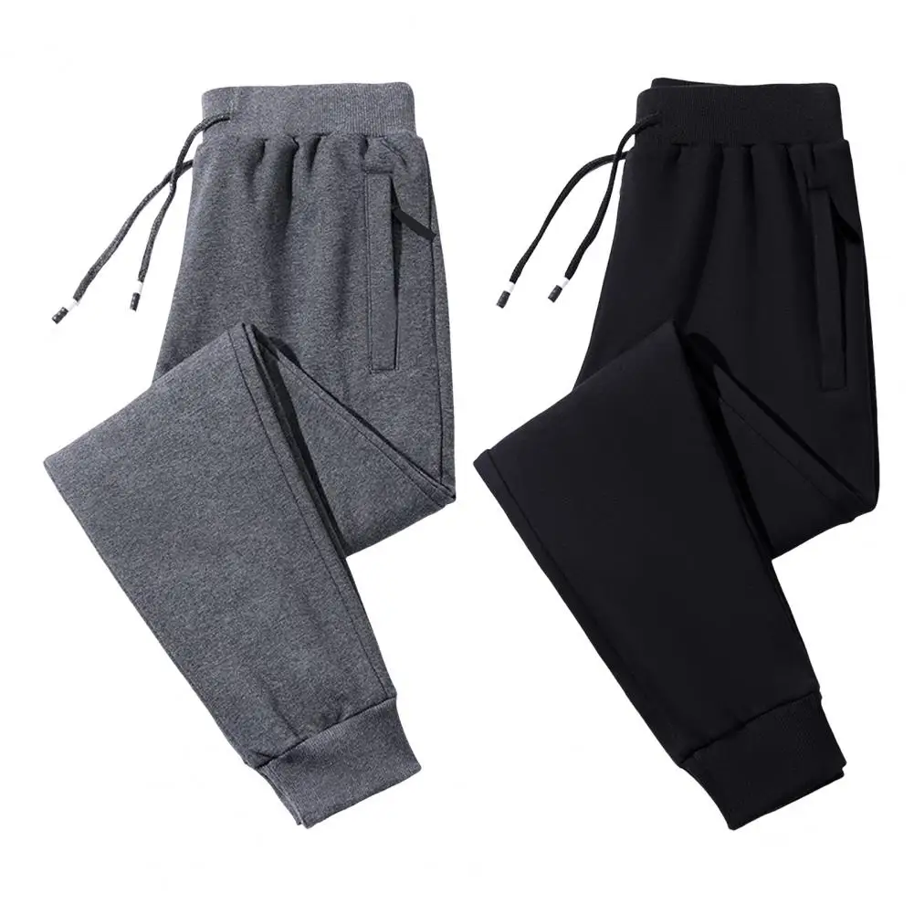 Winter Sport Pants Men's Plush Drawstring Pants with Zipper Pockets Warm Sport Travel Trousers for Work