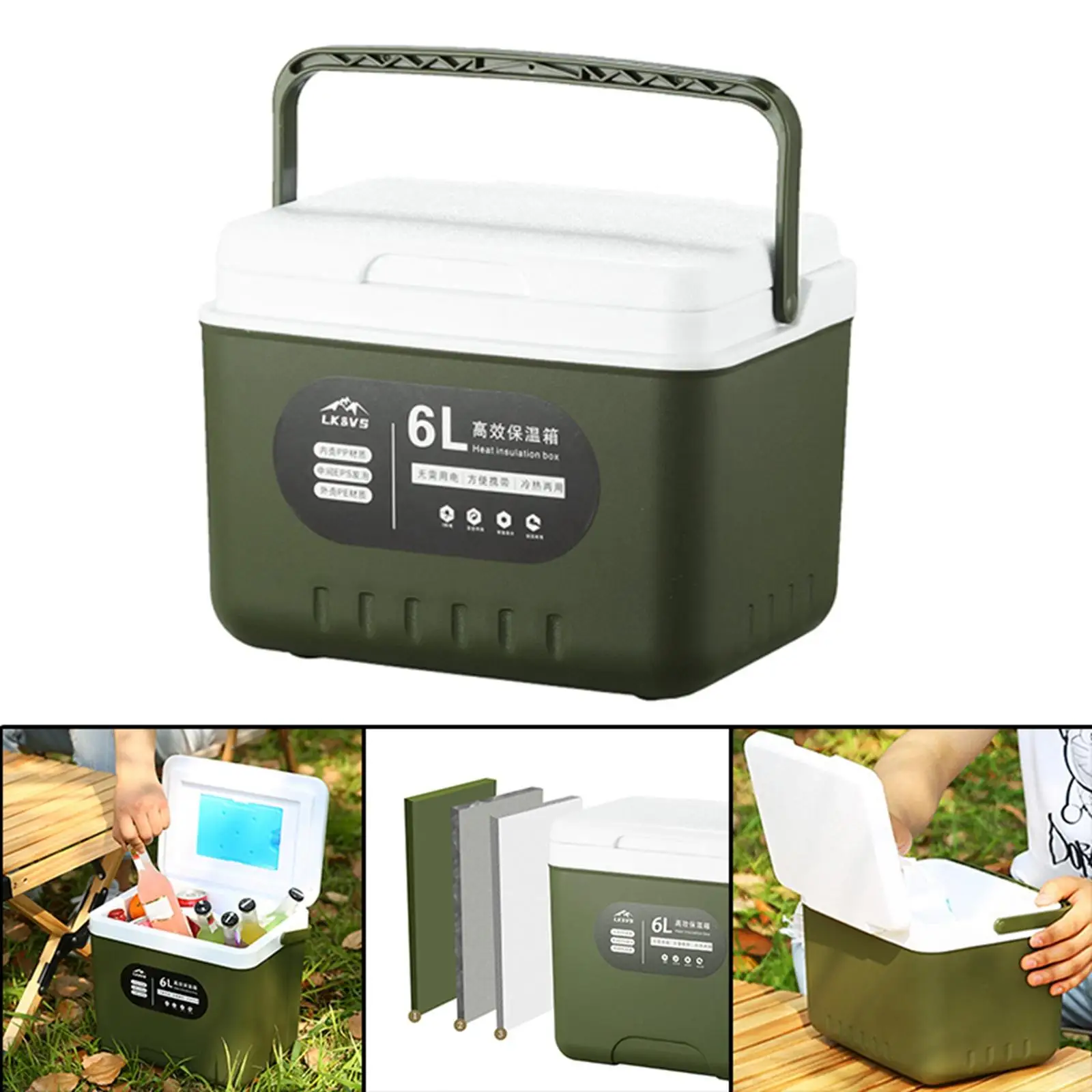 6L Cooler Bag Catering Therma Warm Fridge Storage Portable Insulated for Camping, Transportation, Kayaking, Boat, Family