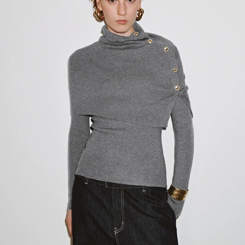 Ensemble pull Long tricoté en Fiber de Polyester pour femme, vêtements pour femmes, nouvelle collection automne 2026, avec métal bleu