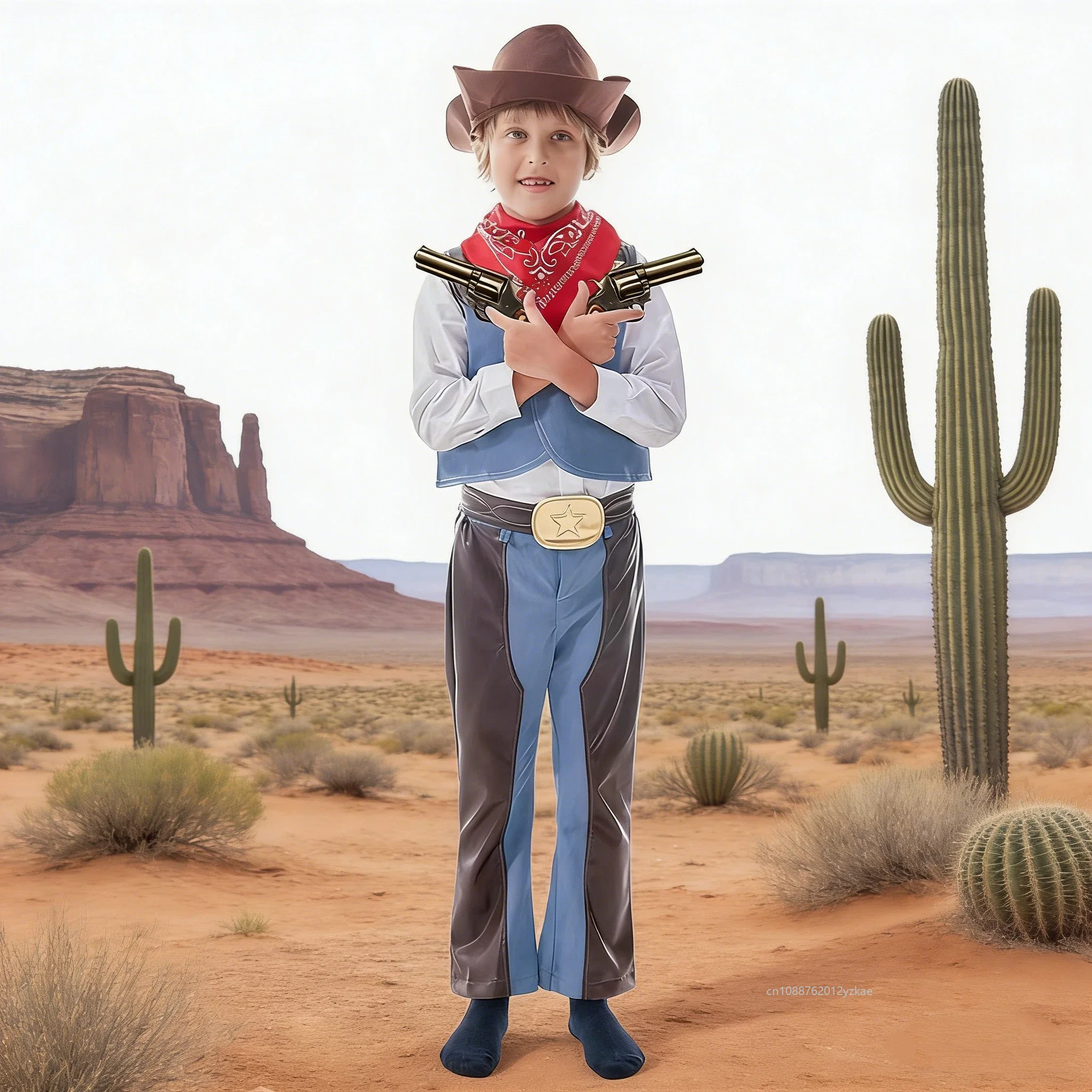 

Chicos Cowboy Costume Enfant Western Costumes Leather Outfit Set Niño Pequeño Purim Carnival Halloween Party Dress Up Clothes