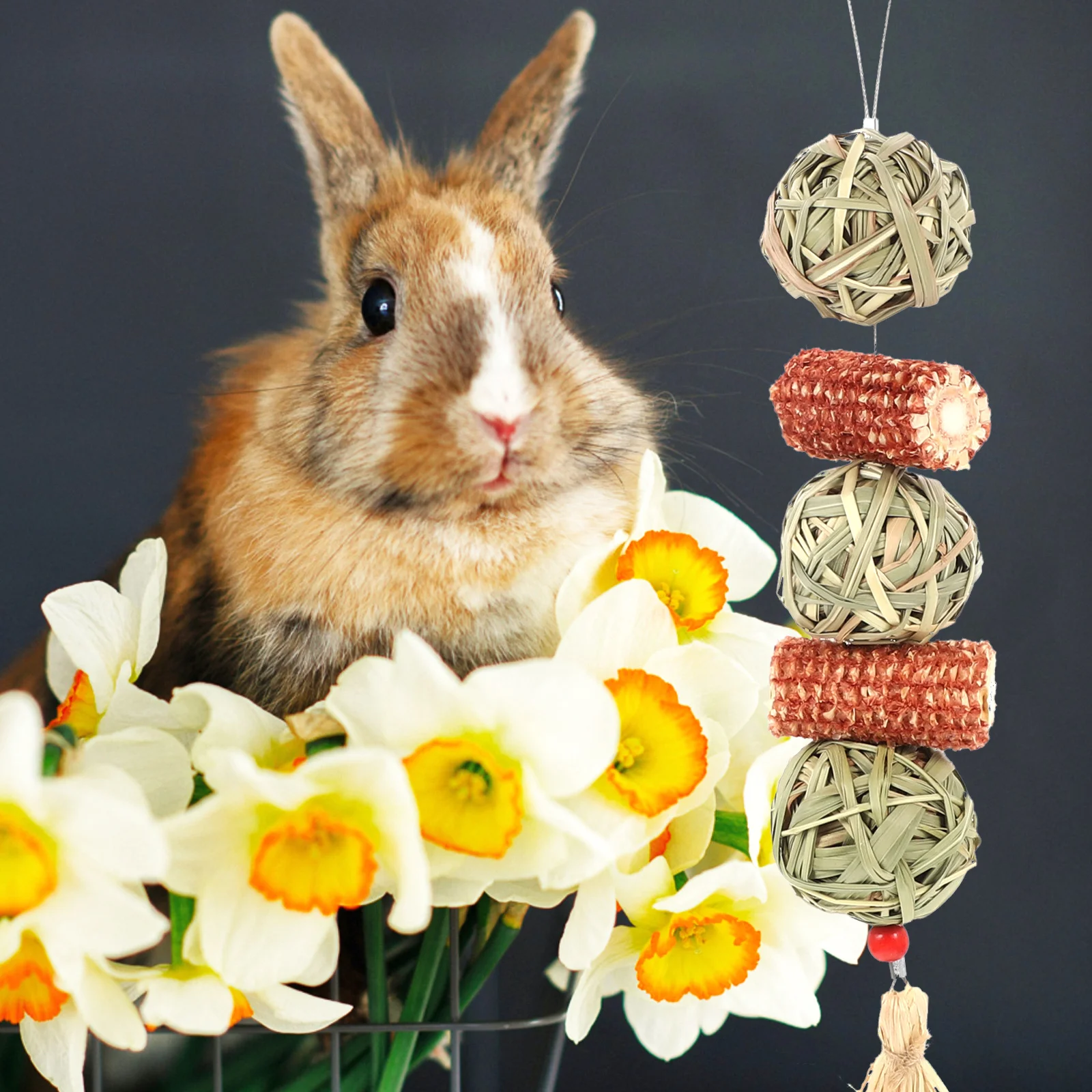 

2Pcs Grass Ball Lantern String Safe Chew Toys for Rabbits Guinea Pigs Hamsters Squirrels Bunnies Cage Accessories