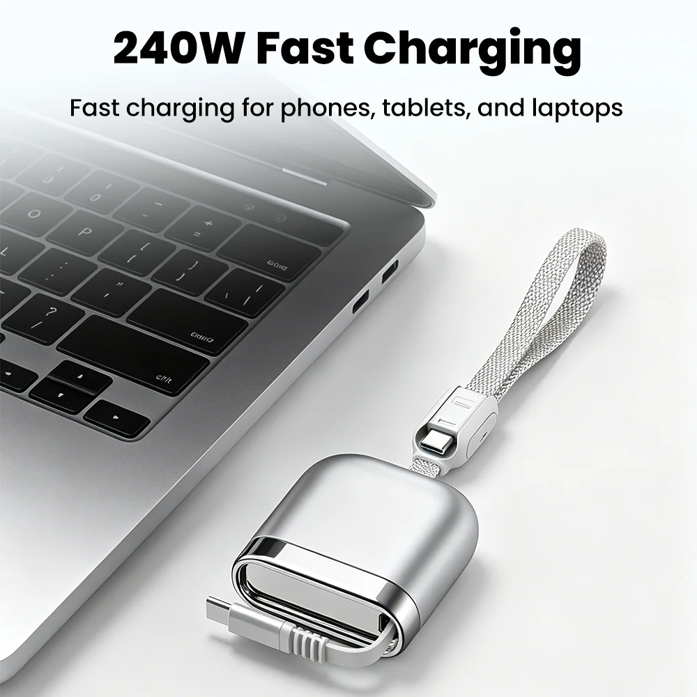 USB C Cable 240W PD Fast Charging Type C Cable 5A Retractable Magnetic Cord for MacBook iPhone 16 Samsung 1.2M