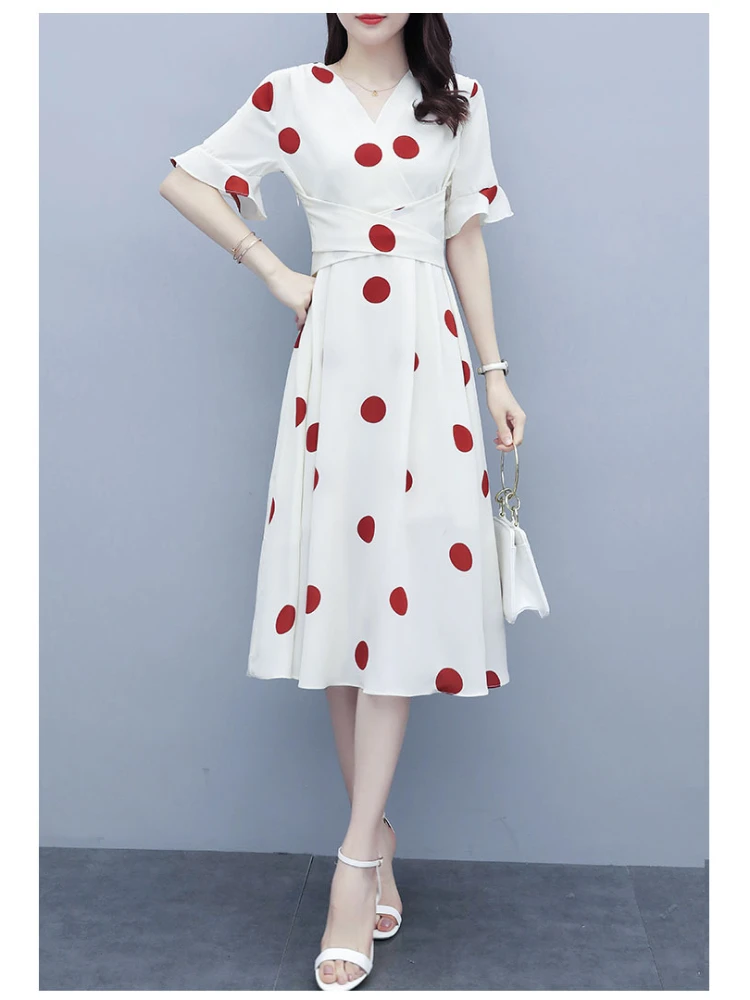 Spring and Autumn Summer New Korean Large Women's Loose Fat Sister Short Sleeve Dress Medium Long Bottom Skirt