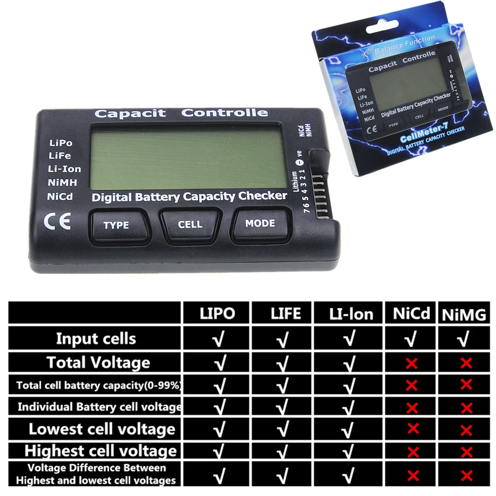 RC CellMeter-7 Digitale Batterij Capaciteit Checker LiPo LiFe Li-Ion Nicd NiMH Batterij Voltage Tester Controleren CellMeter 7