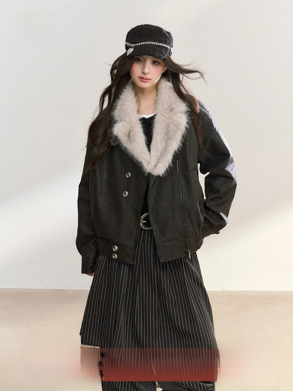 

FPMZ Women's Loose Fit Leather Jaet with Zipper And Button Motorcycle Sle Cotton Insert Long Sve ort Coat