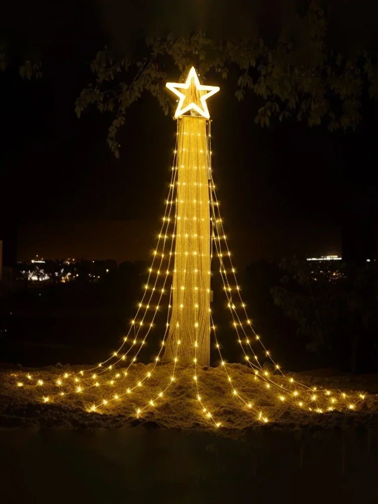 

Solar pentagram waterfall light Christmas decorative light courtyard outdoor balcony waterproof hanging tree gypsy lights