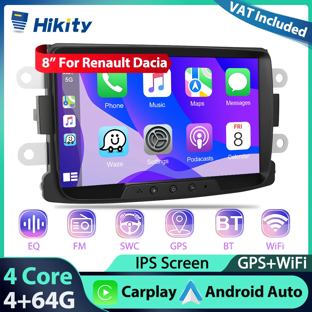 Hikity 8 ''4 + 64G autoradio per Renault Dacia Multimedia Player WIFI Carplay Android Auto navigazione GPS RDS Bluetooth Car Audio