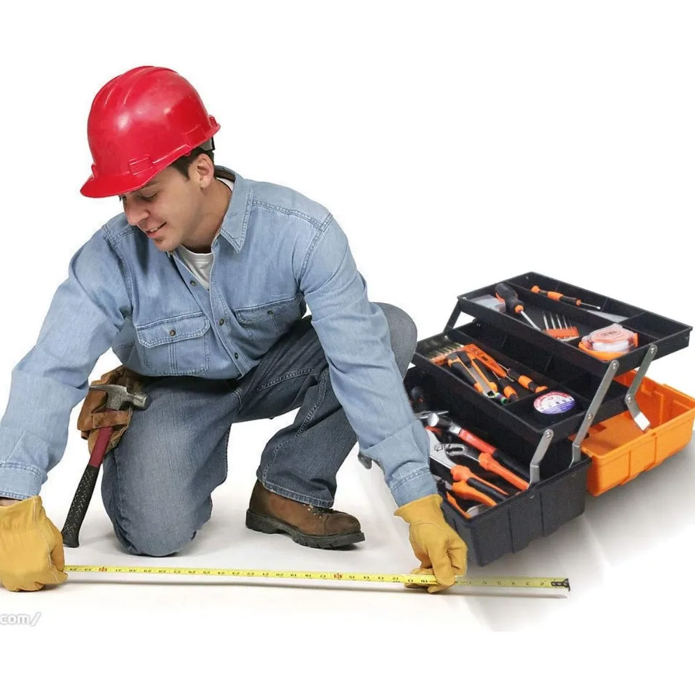 منظم صندوق أدوات بلاستيكي قابل للطي مكون من 3 طبقات مقاس 16.5 بوصة مع مقبض محمول للمنزل والمكتب وصيد الأسماك في السيارة