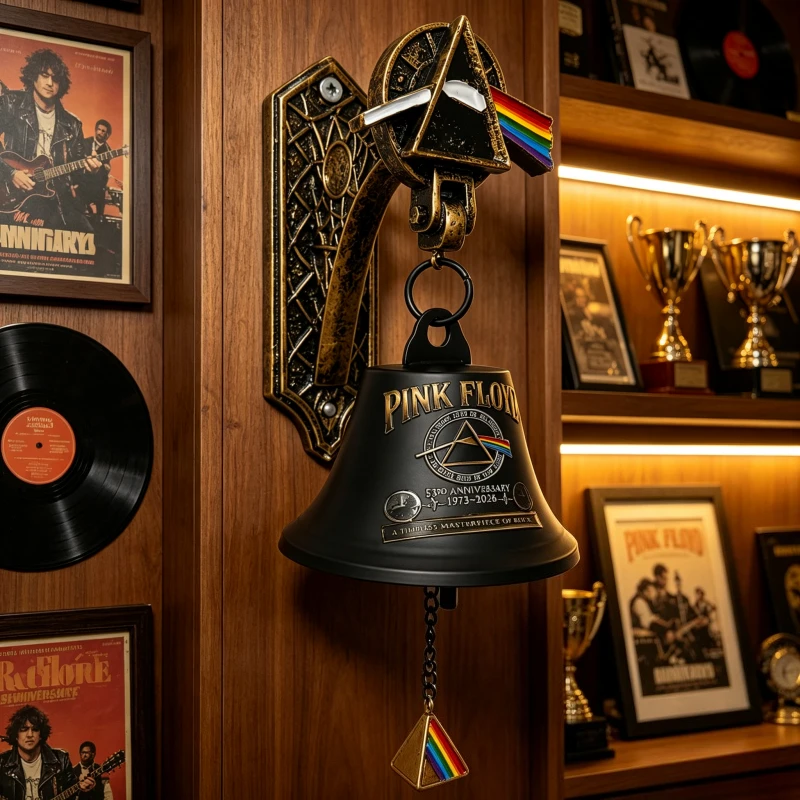 Pink Floyd Resin Wall Bell Vintage Music Band Doorbell Hanging Decor with Rainbow Prism Charm for Home Bar