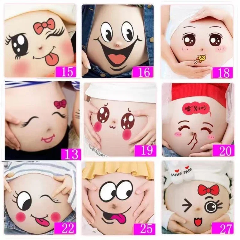 Belly Stickers Photography Props Smiling Face Cute Cartoon Expression Pregnancy Photographs Belly Facial Stomach Belly Sticker