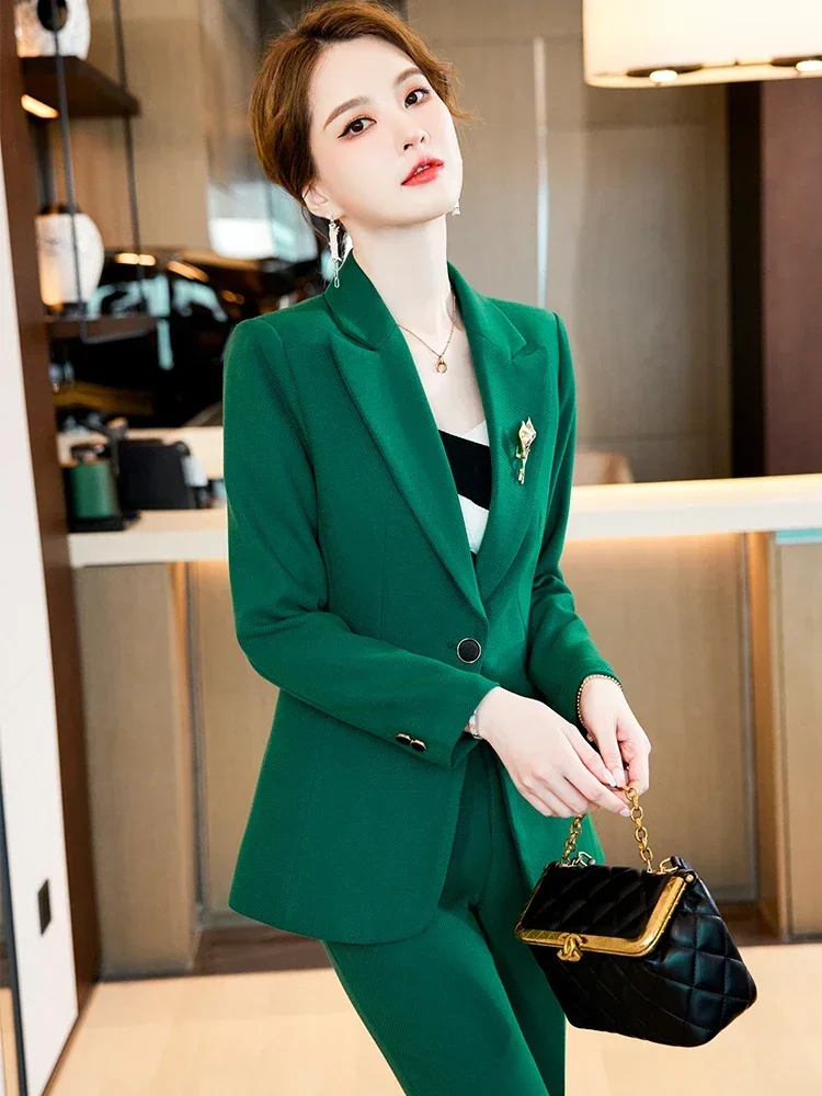 Autumn Winter Ladies Pant Suit Formal Women Office Business Work Wear 2 Piece Set Female Long Sleeve Blazer And Trouser