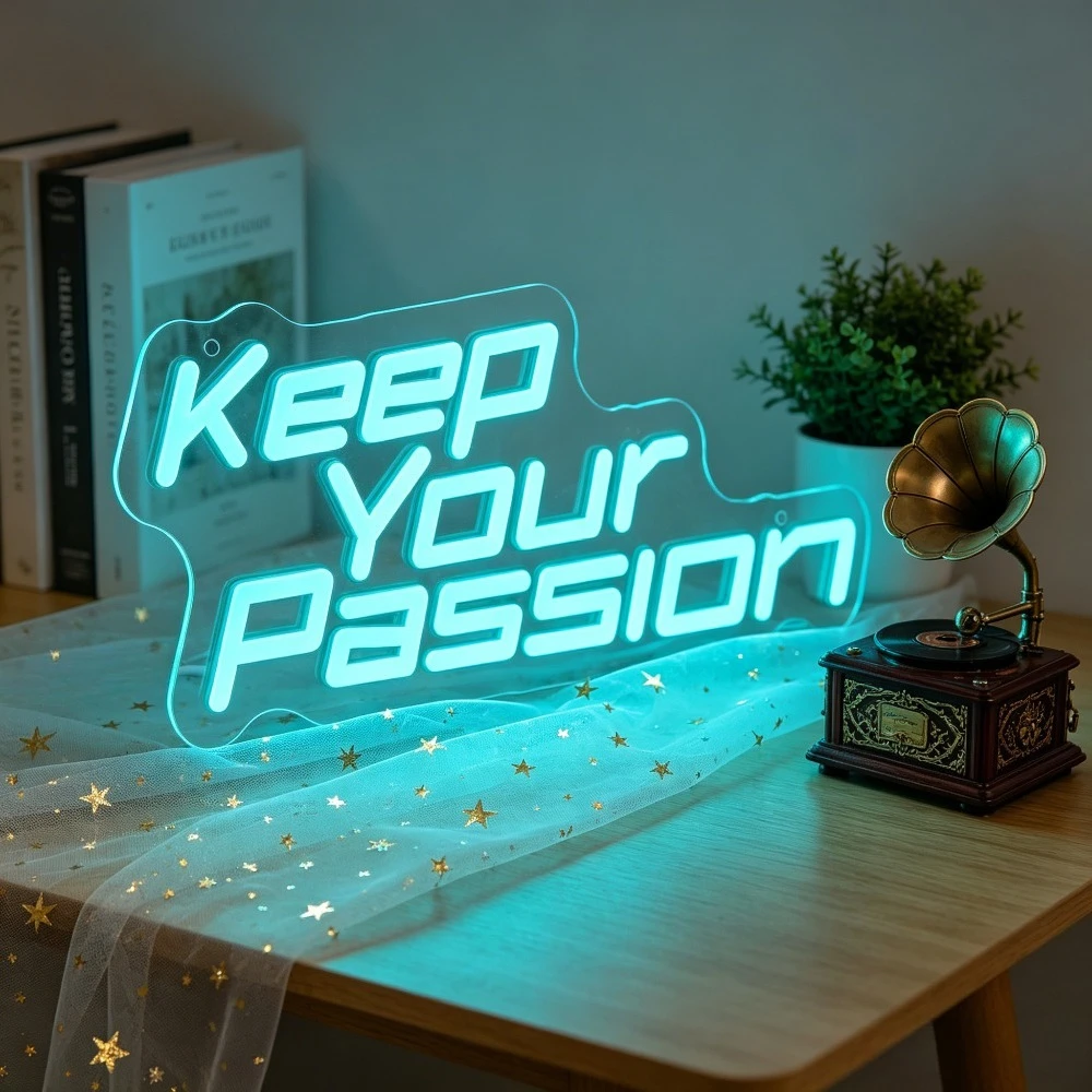 Keep Your Passion Neon Sign LED Light Inspirational Wall Art Sign for Office Studio Decor Night Light Motivational Gift