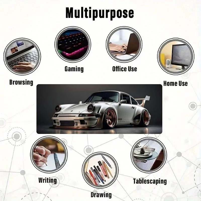 Alas Mouse Desain Otomotif Kelas Atas, Alas Mouse Karet Besar Anti Selip, Aksesori Meja untuk Kantor & Gamer, Alas Keyboard, Alas Dekorasi