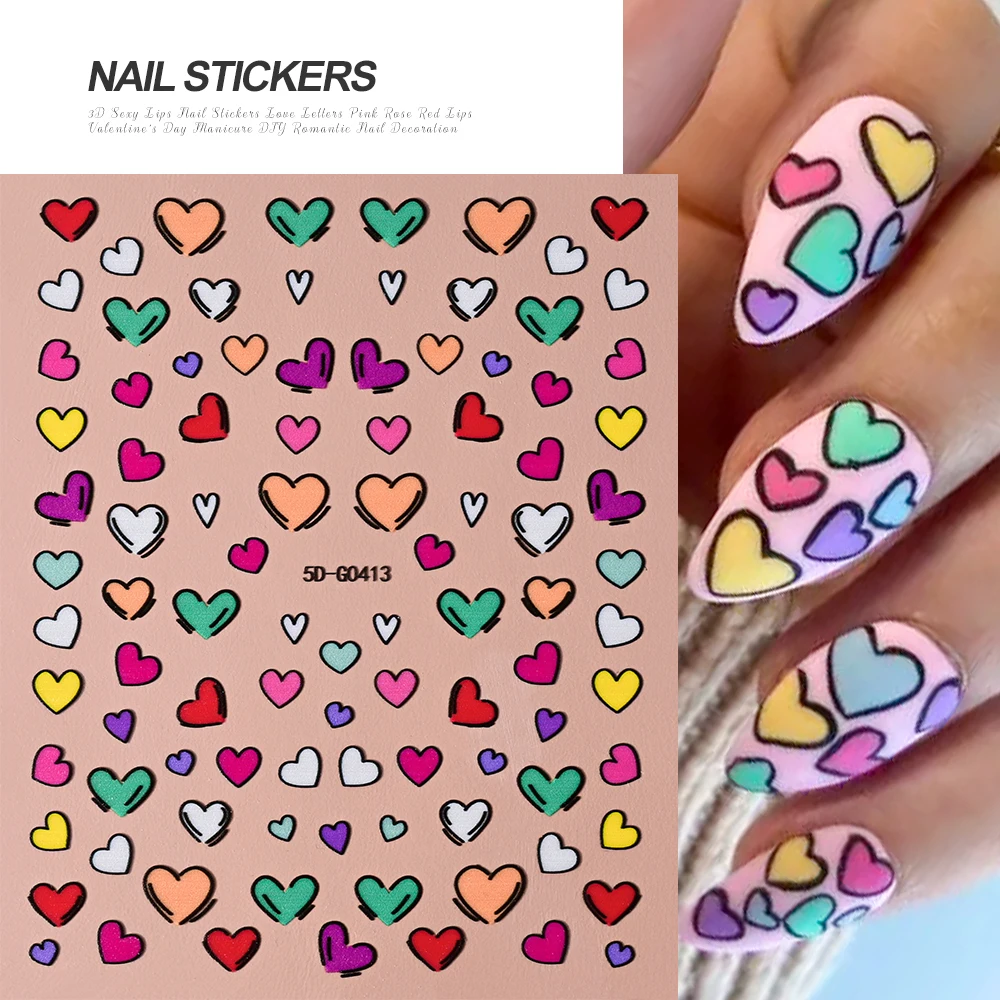 1pcs Featuring Heart & You-Themed Patterns Nail Art Sticker Red Lip Rose Design Nail Decals Valentine's Day Nail Art Supplies *&